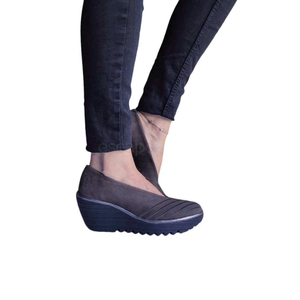 Fly London YAZ Brown/Grey Suede Wedge Shoes Size EU 38